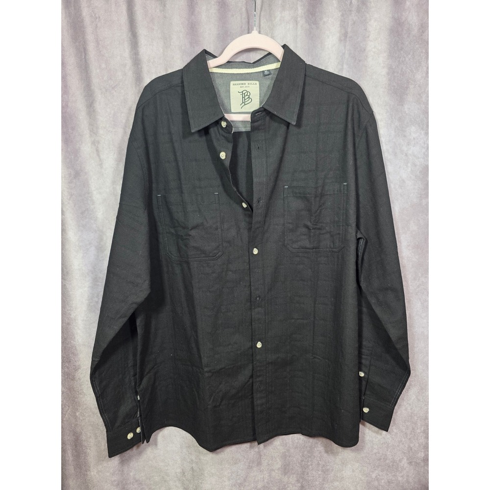 Branded Bills Mens XL Black Herringbone Long Sleeve Button Down‎ Shirt Pocket